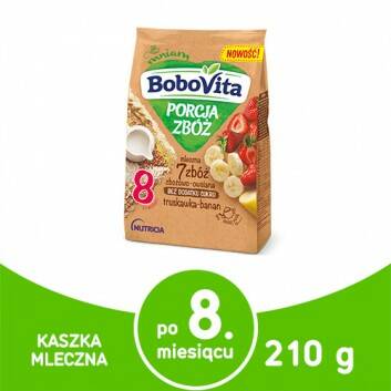 Kaszka mleczna 7 zbóż zbożowo-owsiana truskawka banan Porcja Zbóż po 8 miesiącu BoboVita 210g 3 szt.