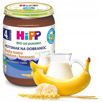 Deser w słoiczku kaszka manna z mlekiem i bananami po 4 miesiącu Hipp 190g