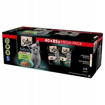 Sheba kitten wybór smaków mokra karma z łososiem i kurczakiem w sosie 40x85g