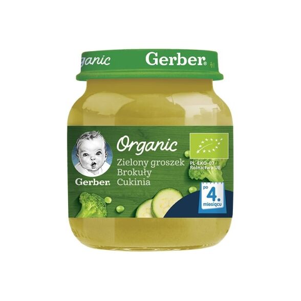 Obiadek zielony groszek, brokuły, cukinia po 4 miesiącu Gerber Organic 125g