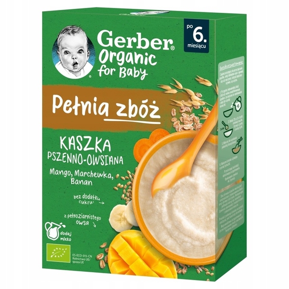 Kaszka pszenno-owsiana mango, marchewka, banan po 6 miesiącu Gerber organic 200g