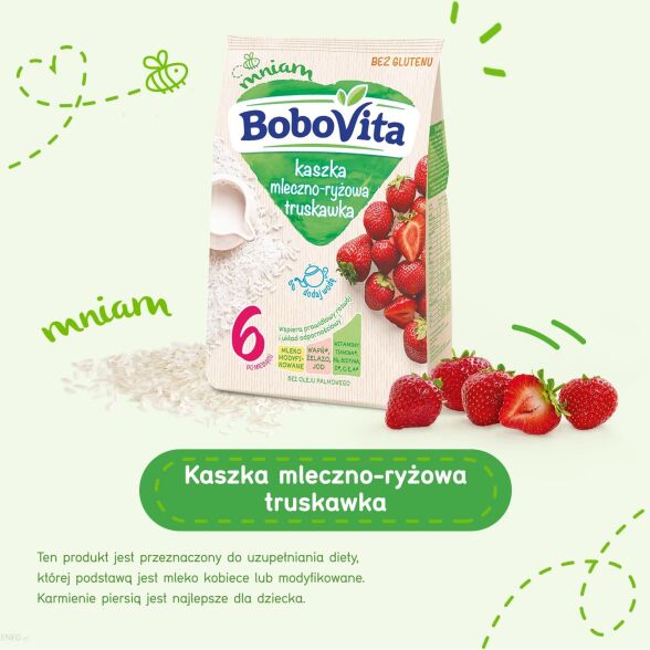 Kaszka mleczno-ryżowa truskawka po 6 miesiącu BoboVita 230g 3 szt.