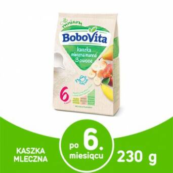 Kaszka mleczna-manna 3 owoce po 6 miesiącu BoboVita 230g 3 szt.