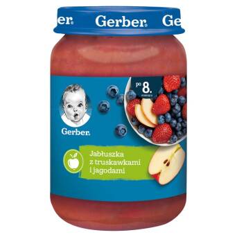 Deser jabłuszka z truskawkami i jagodami po 8 miesiącu Gerber 190g 3 szt.