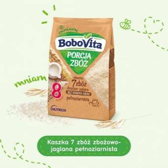Kaszka mleczna 7 zbóż zbożowo-jaglana Porcja Zbóż po 8 miesiącu BoboVita 210g 3 szt.