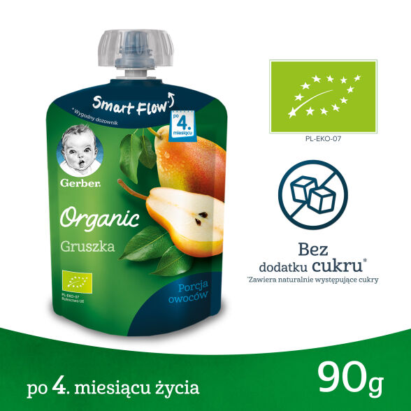 Deser w tubce gruszka po 4 miesiącu Gerber Organic 90g