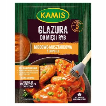 Glazura do mięs i ryb miodowo-musztardowa z chipotle Kamis 20g 3 szt.