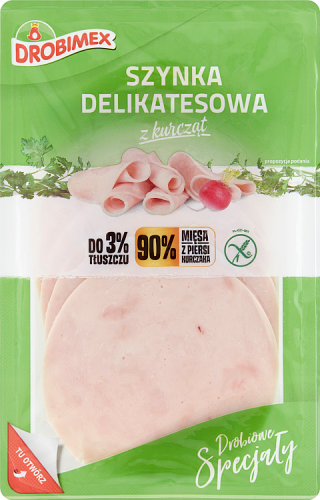 Szynka delikatesowa z kurcząt w plastrach Drobimex 100g 3 op.