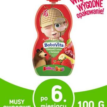 Truskawki i wiśnie z bananem w tubce po 6 miesiącu BoboVita 100g 3 szt.