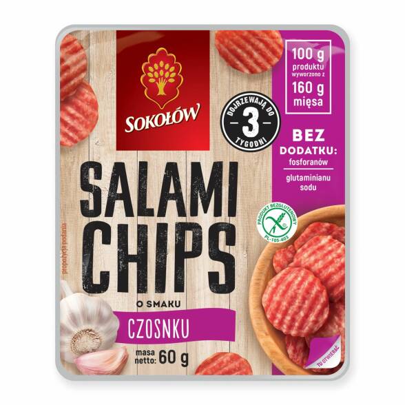 Salami chips o smaku czosnku Sokołów 60g