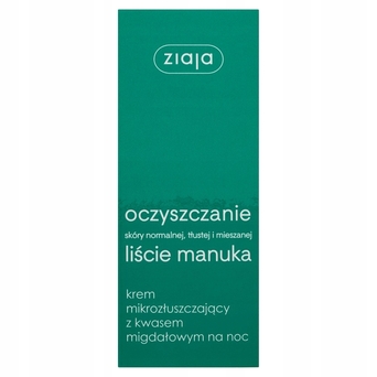 Ziaja liście manuka krem do twarzy, mikrozłuszczający, oczyszczanie, na noc 50 ml