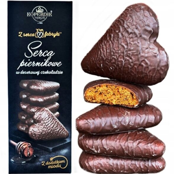 Serca piernikowe premium w czekoladzie z dodatkiem miodu Kopernik 128g