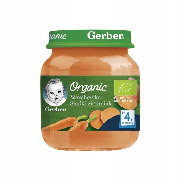 Obiadek, marchewka, słodki ziemniak po 4 miesiącu Gerber Organic 125g 3 szt.