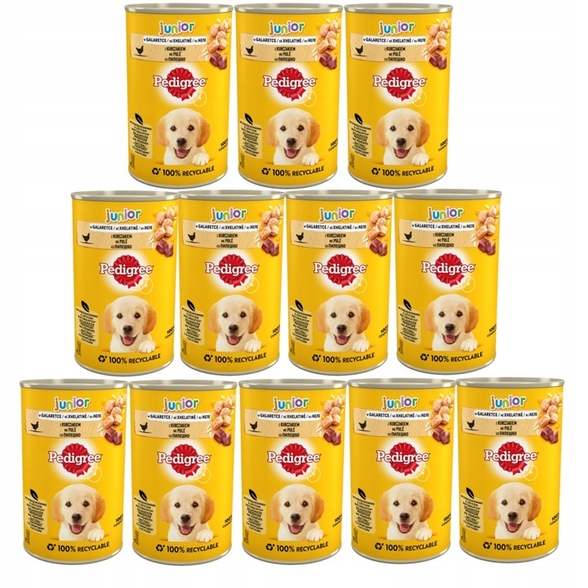 Pedigree junior z kurczakiem w galaretce mokra karma dla szczeniaków w puszkach 12x400g