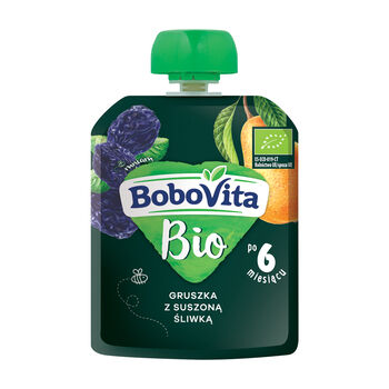 Gruszka z suszoną śliwką w tubce po 6 miesiącu BoboVita BIO 80g 3 szt.