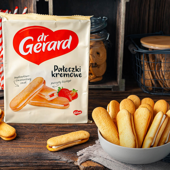 Pałeczki kremowe z nadzieniem truskawkowo-śmietankowym Dr Gerard 170g