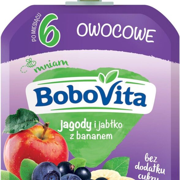 Jagody i jabłko z bananem w tubce po 6 miesiącu BoboVita 80g 3 szt.