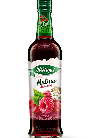 Syrop malinowy z dziką różą Herbapol 420ml