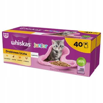 Whiskas junior kitten drobiowa uczta mokra karma w galaretce dla kota w saszetkach 40x85g