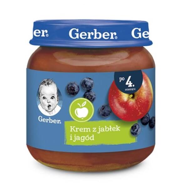 Deser krem z jabłek i jagód po 4 miesiącu Gerber 125g 3 szt.