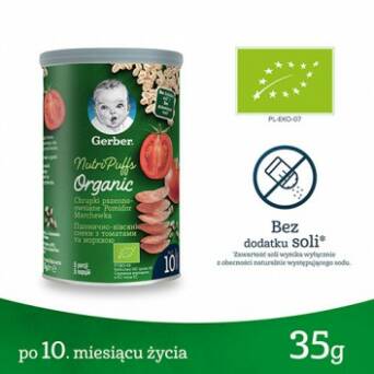 Chrupki pszenno-owsiane pomidor-marchewka dla niemowląt po 10 miesiącu Gerber Organic 35g 3 szt.
