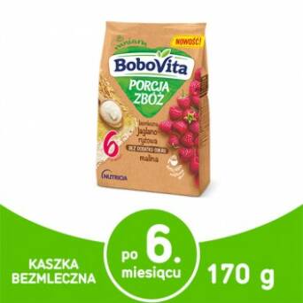 Kaszka bezmleczna jaglano-ryżowa malina Porcja Zbóż po 6 miesiącu BoboVita 170g 3 szt.