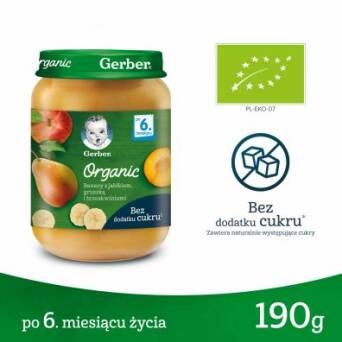 Banany z jabłkiem, gruszką i brzoskwiniami po 6 miesiącu Gerber Organic 190g 3 szt.