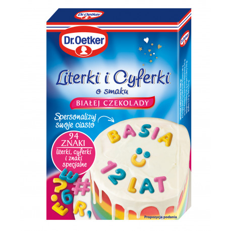 Literki i cyferki o smaku białej czekolady Dr Oetker 38g