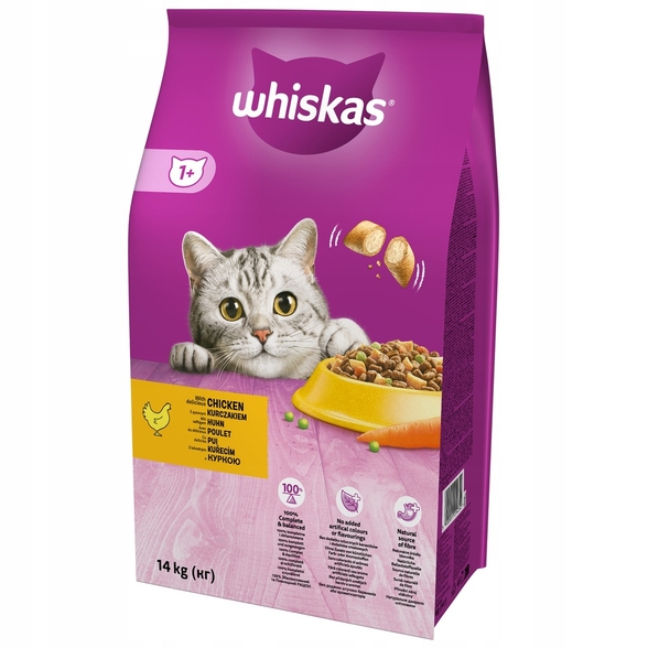 Whiskas 1+ sucha karma dla kotów z kurczakiem 14kg