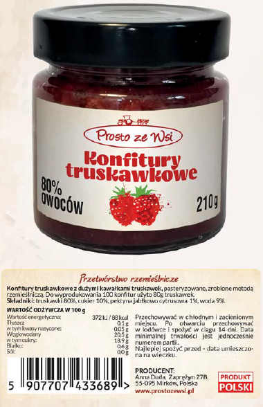 Konfitura extra z truskawek niskosłodzona Łowicz 240g